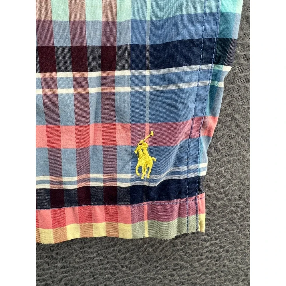 VTG Polo Ralph Lauren Board Shorts Mens 36 Plaid Swim Trunks Multi Color 90s
